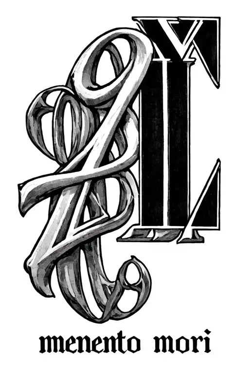 Roman numerals for the year "2002" with the words "memento mori" under them. nothing else just the numerals and words.  tattoo design idea