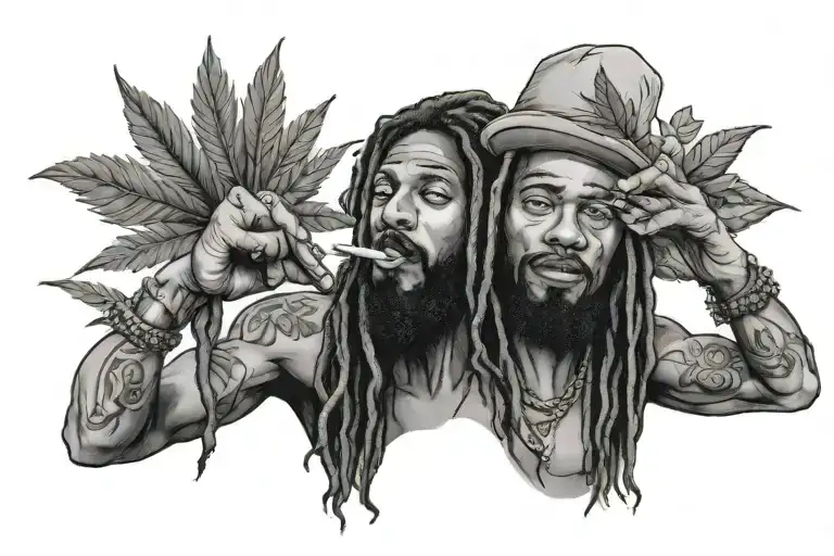 Reggae, man, smoking weed tattoo design idea