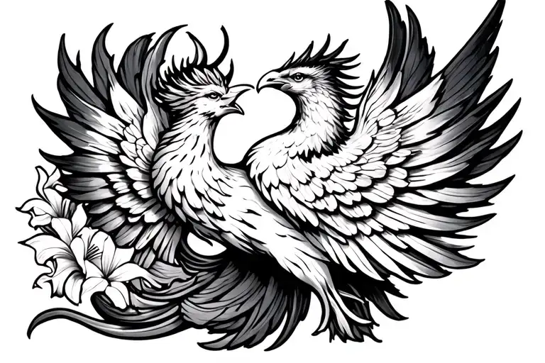 Phoenix rising with gladiolus  tattoo design idea