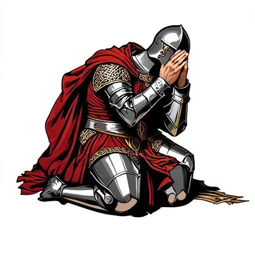 Templar Knight Kneeling Praying celtic armor tattoo design idea