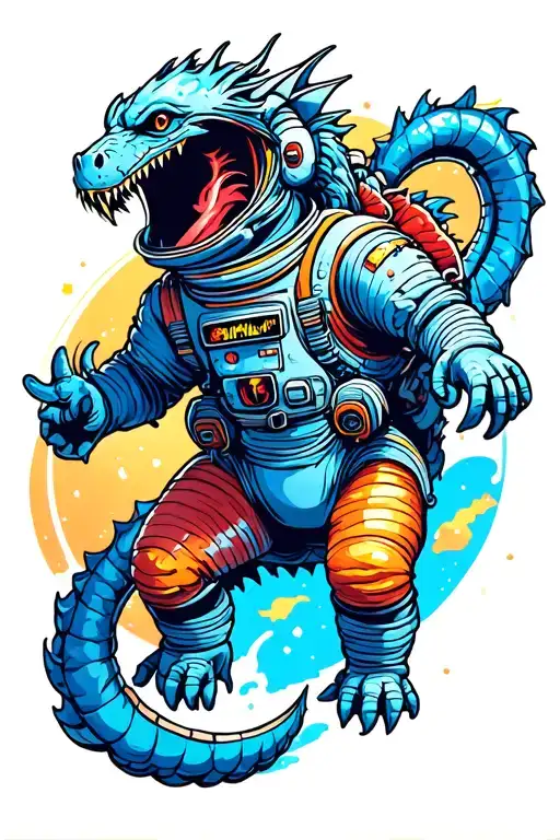 dragons and astronaut floating in space tattoo design idea