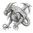 hooded dragon warrior surrealism  tattoo design idea