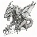 hooded dragon warrior surrealism  tattoo design idea