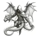 hooded dragon warrior surrealism  tattoo design idea