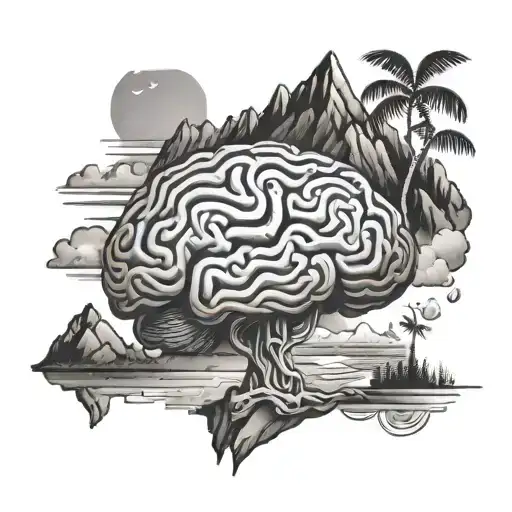 brain, physique, mountain, ocean tattoo design idea
