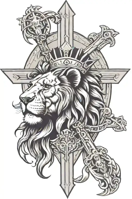 Lion with Jesus Christ with the cross with the eye of Horus tattoo design idea
