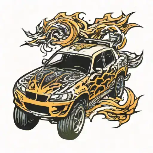 jdm car drifting tattoo design idea