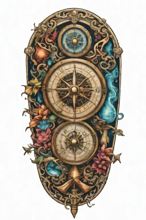 compass and hourglass tattoo design idea
