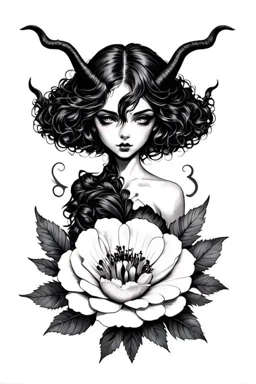 Flower and Devil Girl Minimalist Tattoo Design tattoo design idea