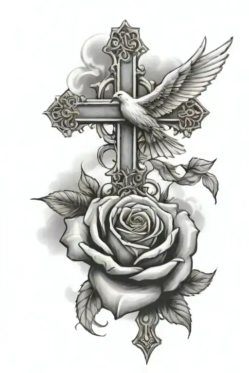 rose cross dove clouds background forearm tattoo tattoo design idea