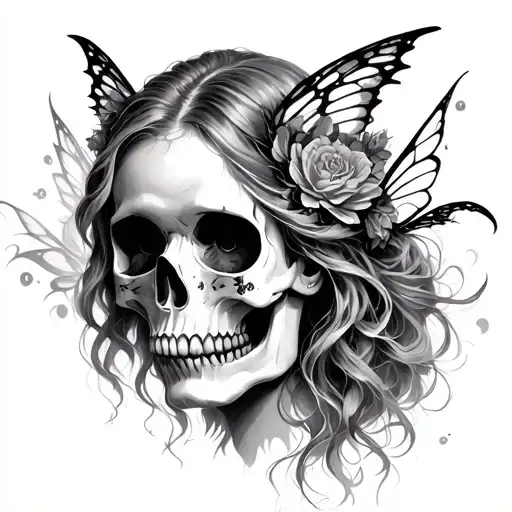 fairy and skull face tattoo design idea
