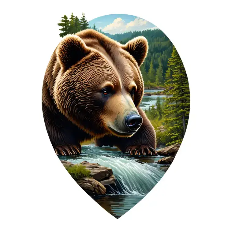 Nature river bear tattoo design idea