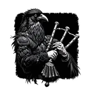  crow muscular with mans face bagpiper playing black bagpipes baldblack beard tattoo design idea