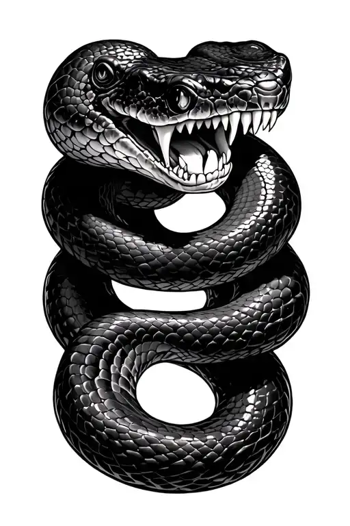 black thin snake coiled python grins his teeth tattoo design idea