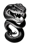 black thin snake coiled python grins his teeth tattoo design idea
