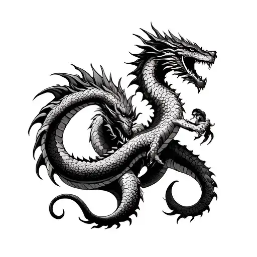 hercules fighting hydra dragon detailed blackwork tattoo tattoo design idea