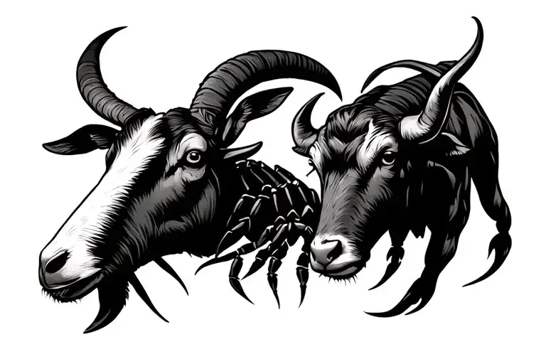 a goat and a scorpion and a bull tattoo design idea