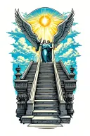 stairway to heaven walking up stairs angels sun rays clouds heaven gate at the top of the stairs  tattoo design idea