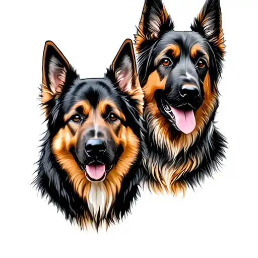 two german shepherds, akita american, yorkshire terrier tattoo design idea