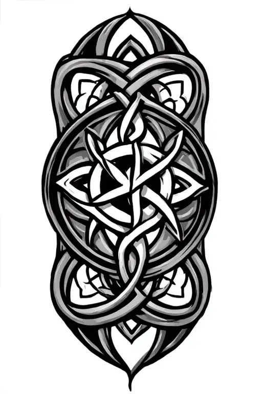 celtic knot pattern emitting from a true north star less like a badge more like a round crest tattoo design idea