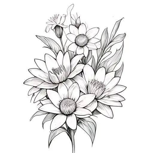 daisy , water lily , and narcissus bouquet tattoo tattoo design idea