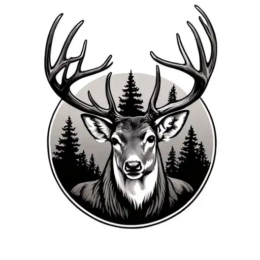 White tail deer with the forest in the outline of his body  tattoo design idea