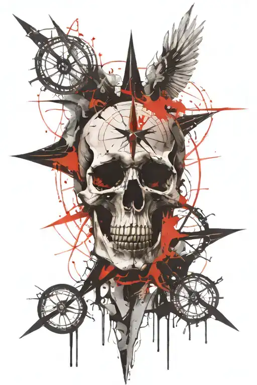 Skull and compass tattoo design idea