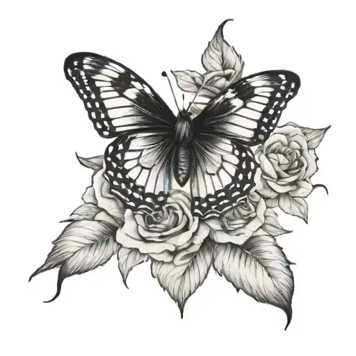 butterfly crow rose growing tattoo design idea