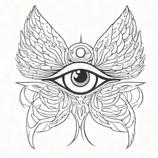 angel Seraphim in the image of an eye with many many many  wings tattoo design idea