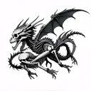 skeleton with dragons flying tattoo design idea