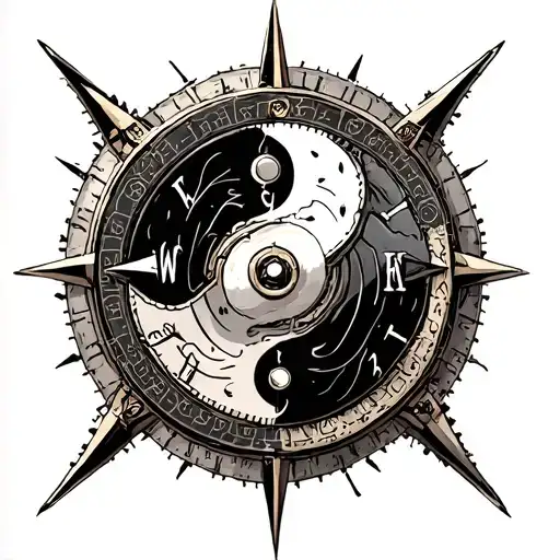 Steampunk Yin Yang Compass tattoo design idea