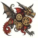 A red dragon with gears and mechanical elements, representing a love for steampunk aesthetics tattoo design idea