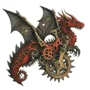 A red dragon with gears and mechanical elements, representing a love for steampunk aesthetics tattoo design idea