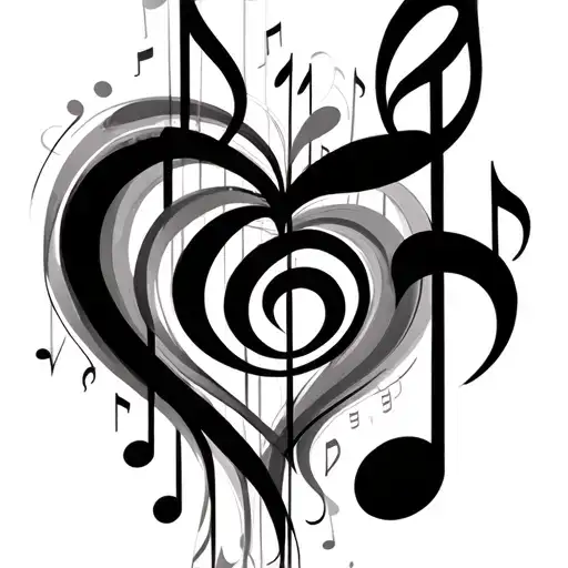 An abstract design incorporating multiple music notes  in the shape of a heart tattoo design idea