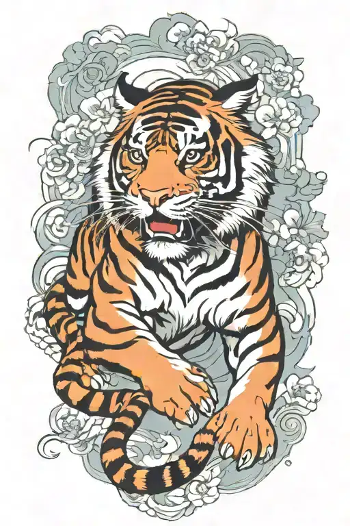 tiger fighting tattoo design idea