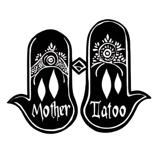 hamsa symbol, mother and two sons name tattoo design idea