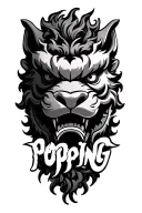 FOO DOG FACE AND POPING WORD tattoo design idea
