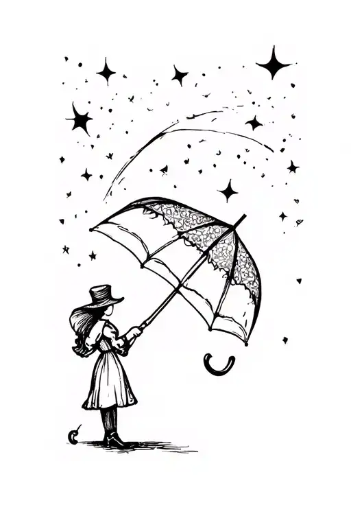 marry poppins umbrella tattoo design idea