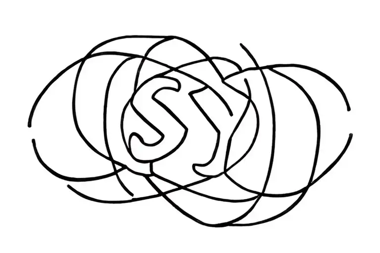 structural blackwork tattoo, triple mobius strip interlocking with SJY letters abstracted into geometric forms, 18 engra tattoo design idea