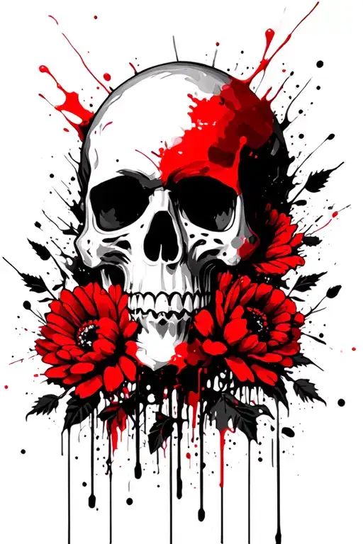 Skull and flowers tattoo design idea