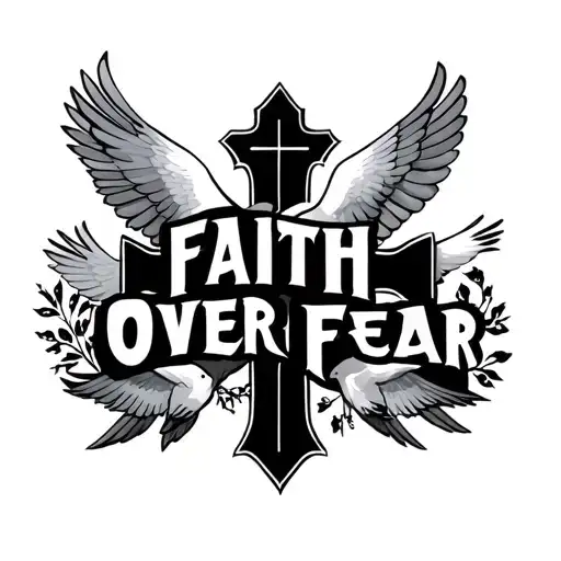 "FAITH OVER FEAR" CROSS WITH DOVES tattoo design idea