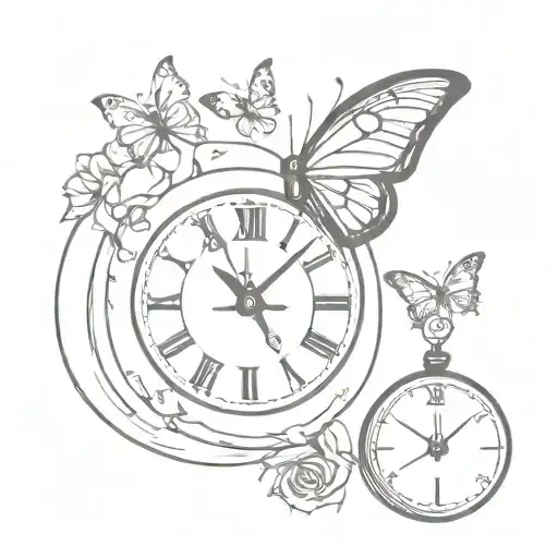 butterfly and clock tattoo design idea