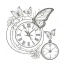 butterfly and clock tattoo design idea
