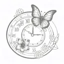 butterfly and clock tattoo design idea