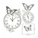 butterfly and clock tattoo design idea