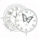 butterfly and clock tattoo design idea