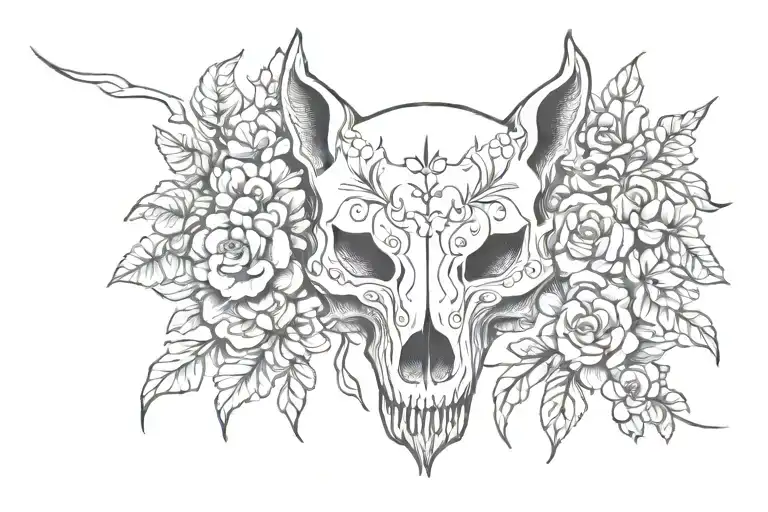 wolf skull floral sternum tattoo tattoo design idea