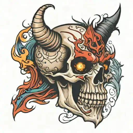 ADHD demon skull tattoo design idea