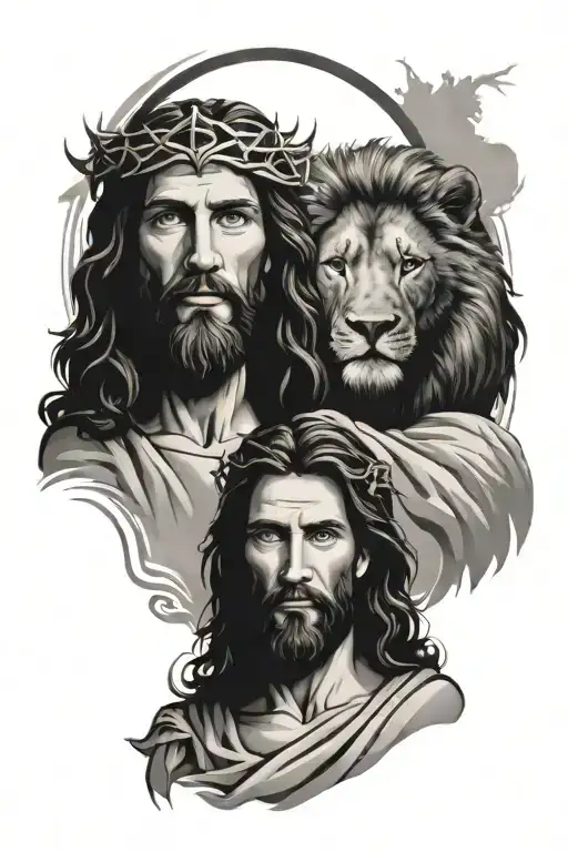 Jesus and lion face tattoo design idea