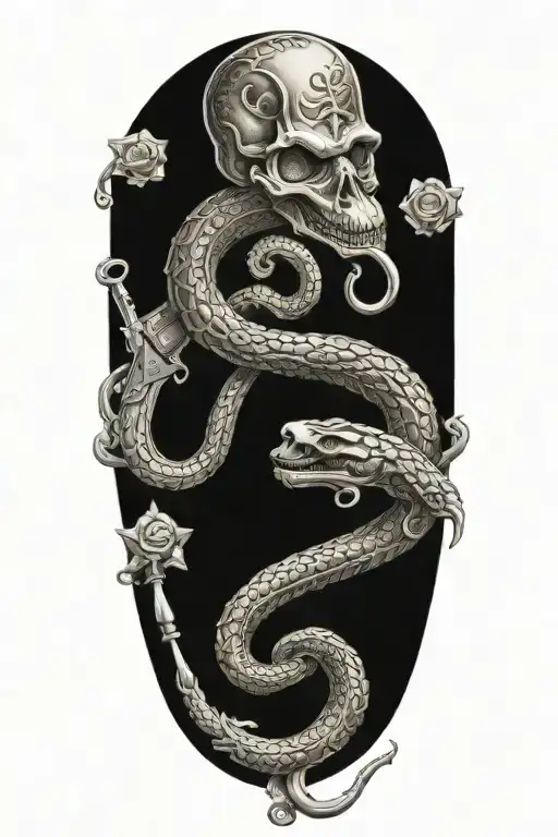 gadsden flag snake flintlock pistols tattoo design idea